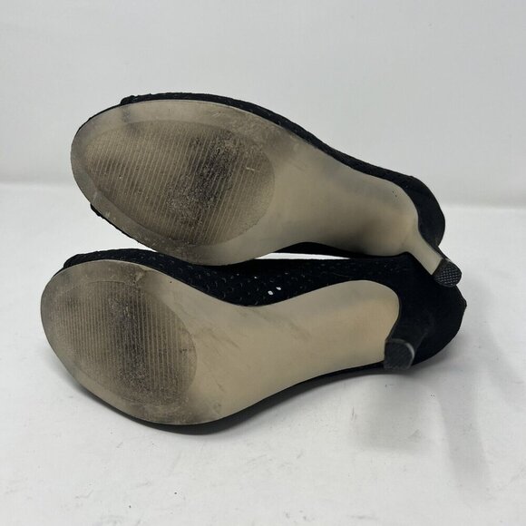 Madden Girl Size 5.5 Perforated Black Suede Open Toe Ankle Booties 4” Heel - Picture 4 of 6